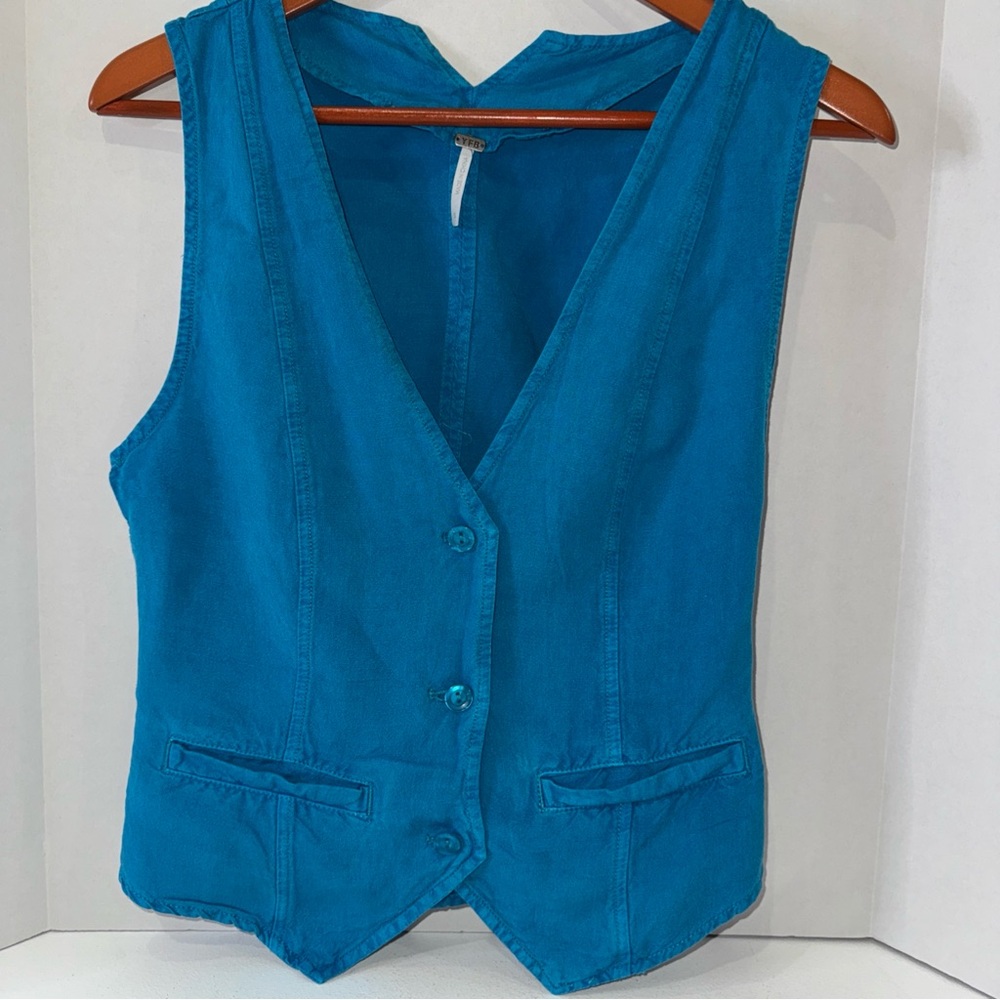 YFB Blue Turquoise Sleeveless Button-Up Vest Size Small